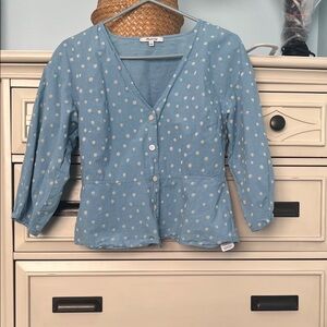 Madewell Blue Polka Dot Button-Up Blouse